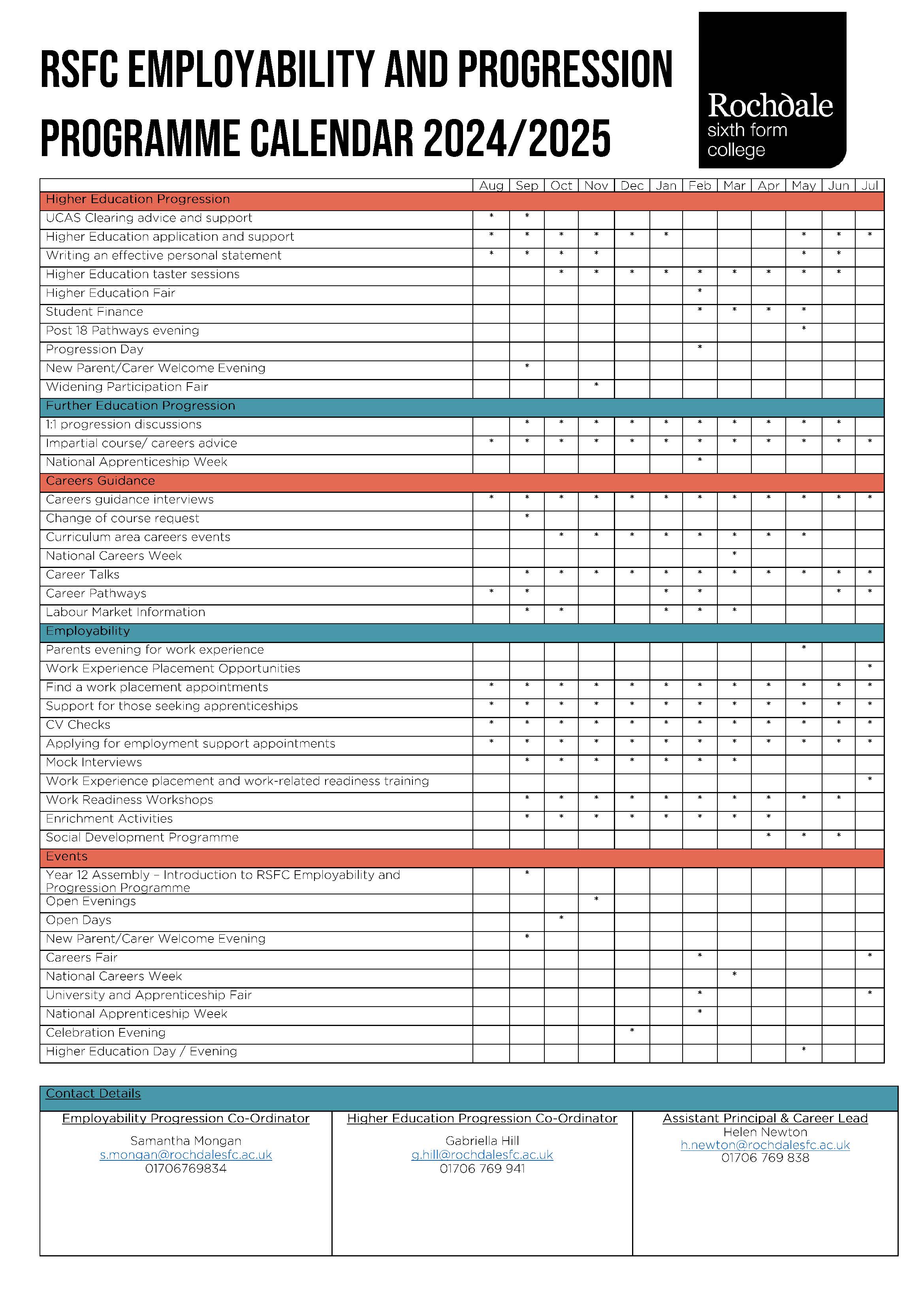 RSFC Employability and Progression Programme Calendar 2024 2025